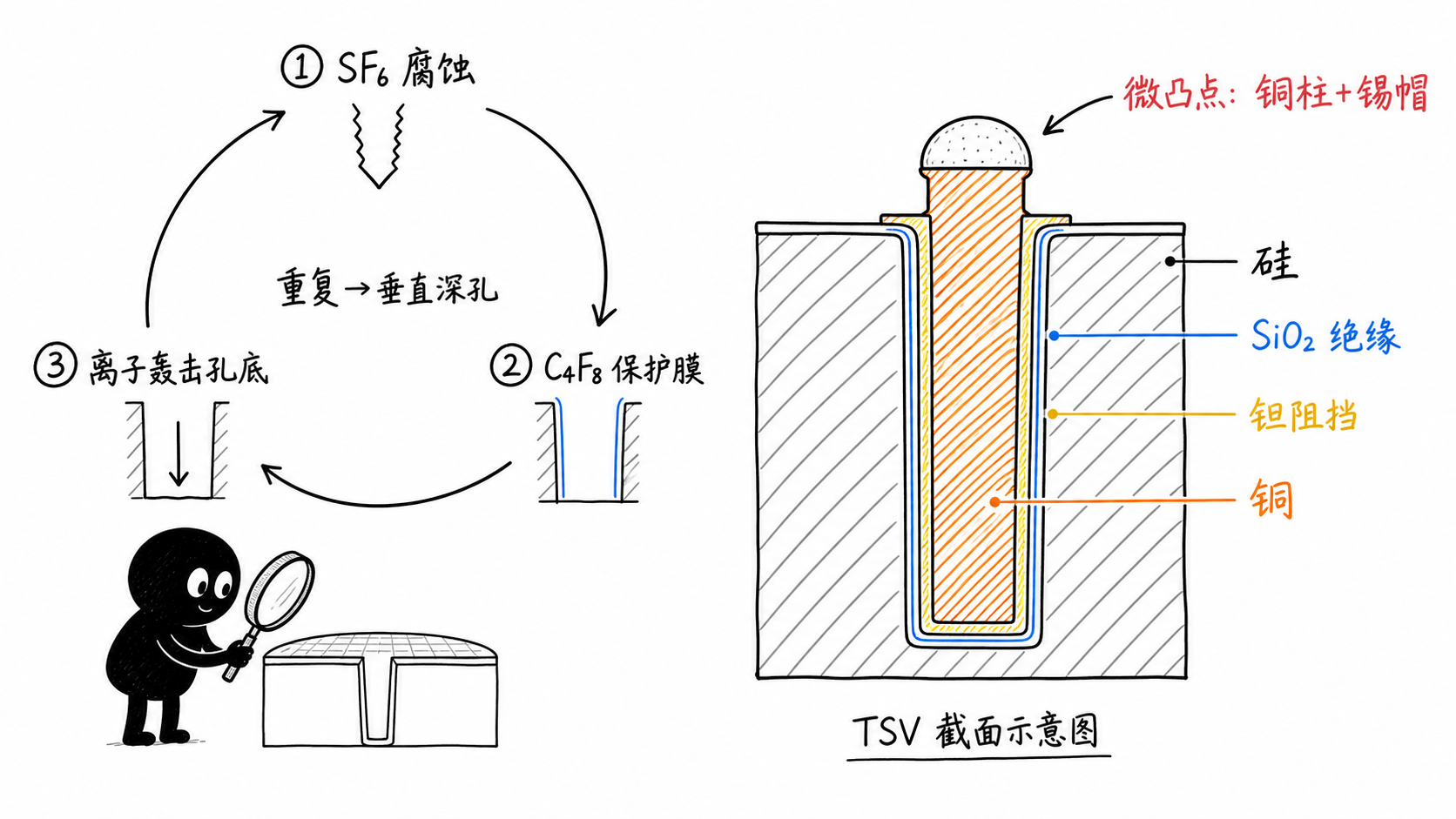 概念卡：TSV 与 Bosch 三步循环
